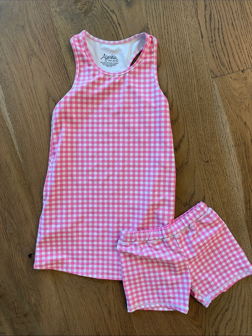 Girls Pink Gingham dress & Shorts Set